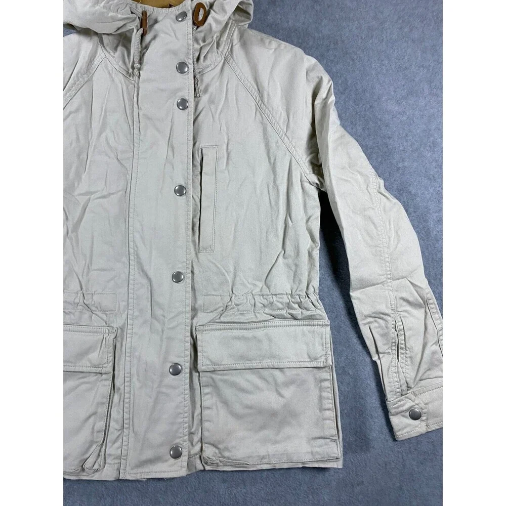 Gap Field Jacket Women's XS Beige Cotton Full Zip Cinched Waist‎ Utility Hooded